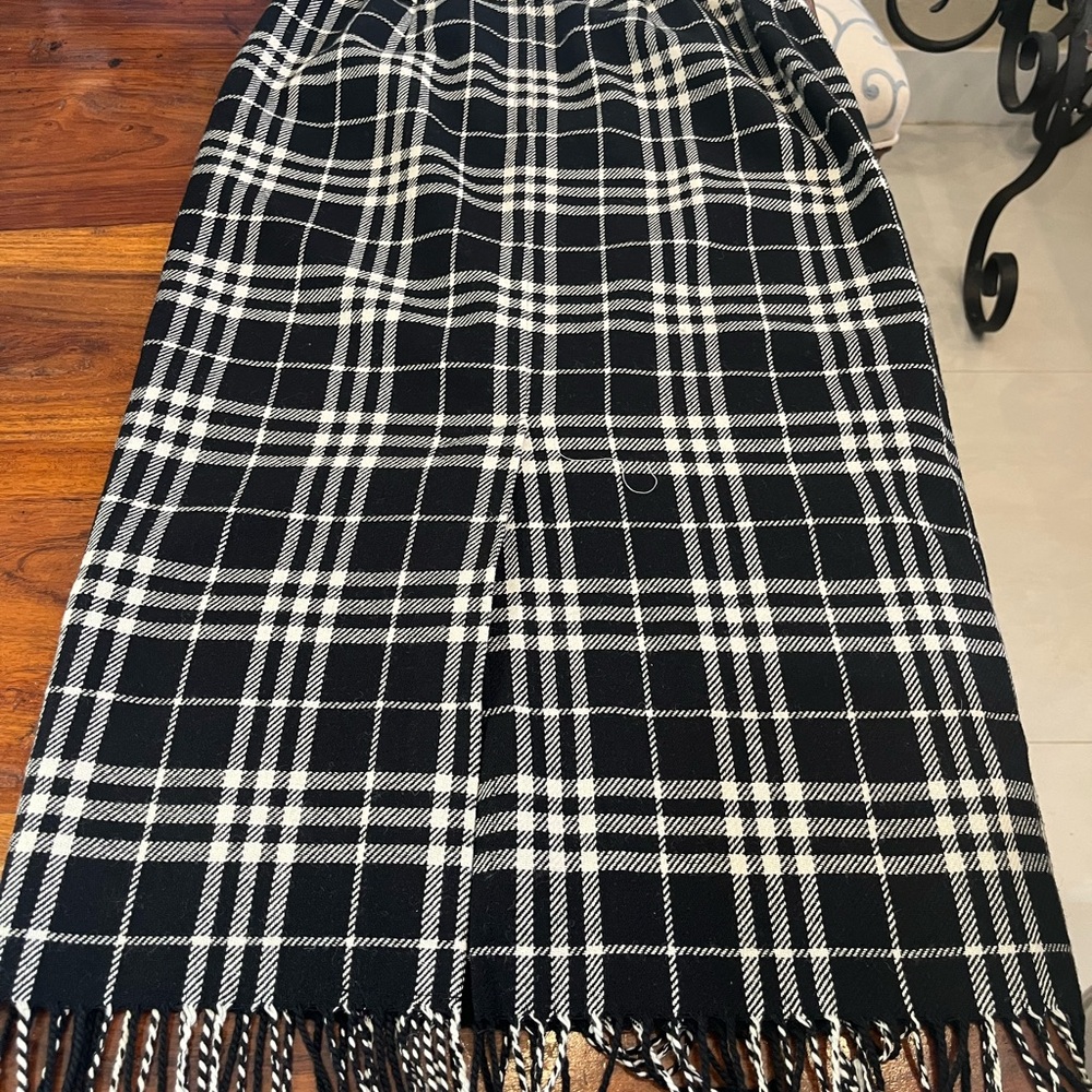 Black & White Plaid Fringe Midi Skirt - Women